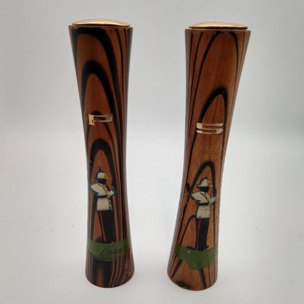 MCM Tall Salt and Pepper Shakers with Contrasting wood grain